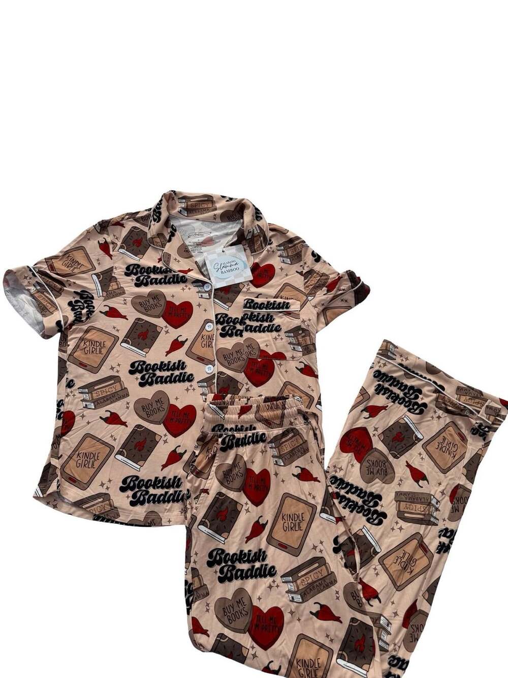 Alabama Slamma Bookish Baddie Pajama Set Size S Pink Short Sleeve Button Down